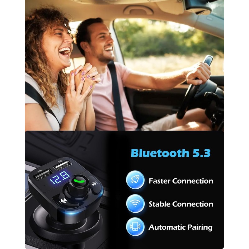 LIVERO Bluetooth FM Transmitter for Car, Bluetooth Car Music Adapter,