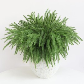 WEYANZE Christmas Norfolk Pine Branches-12pcs,18inch Long,Artificial Pine Stems Faux Christmas Greenary Norfolk Pine Branch for Vase DIY Crafts Xmas Wreath Garland Indoor Outdoor Home Decoration