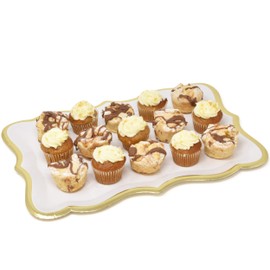Gift Boutique 10 White Rectangle Trays with Gold Rim Border for Dessert Display Table Parties 9" X 13" Disposable Paper Cardboard in Elegant Shape for Platters Cupcake Display Birthday Party Weddings