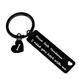 Nfyxcaz Drive Safe Keychain for Boyfriend Husband Dad 26 Initial Letter Keyring Valentine’s Day Gifts for Him Boyfriend Husband Gifts (I-black)