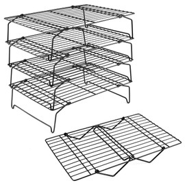 P&P CHEF Cooling Rack, 5-Tier Stainless Steel Stackable Baking Cooking Racks for Cooling Roasting Grilling, Collapsible & Heavy Duty, Oven Safe & Easy Clean, 15" x 10", Black