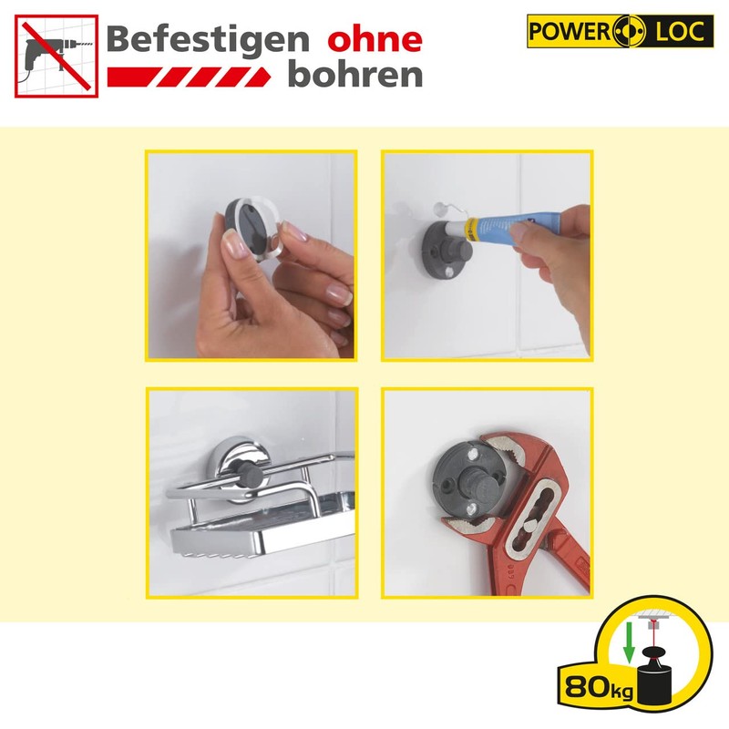 WENKO Power-Loc® Wandhaken Duo Laceno, Befestigen ohne Bohren, Kunststoff (ABS),