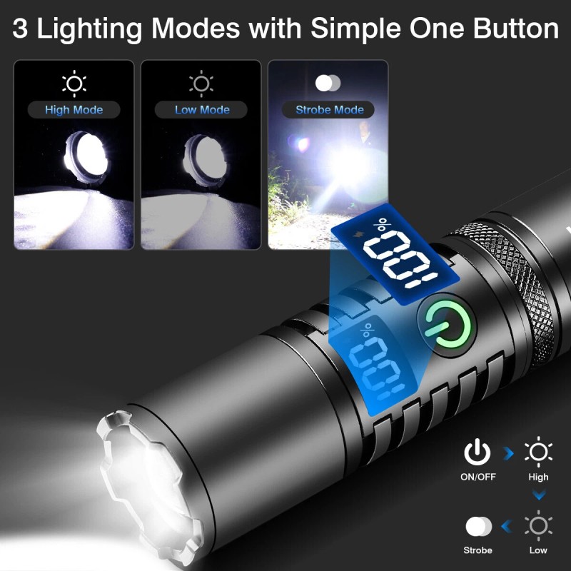 50000000Lumen Super Bright LED Tactical Flashlight Rechargeable LED Work Light