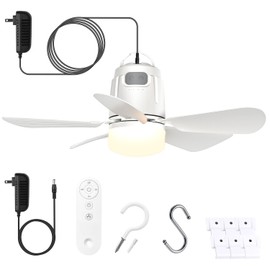 Gliztech Gazebo Fan Outdoor Hanging with Light, Patio Plug in Ceiling Fan with 16.5ft Cord, Remote & Hook, Portable for Outside Canopy, Pop up Tent, Pergola (20'')