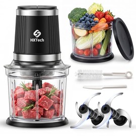 Food Processor Set: 2-Speed Food Chopper with Two 4 Cup Bowls | Electric Vegetable Chopper with 2 Pack 420 Stainless Steel 4-Layer Blades, Meat Grinde