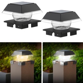 2 x Solar Post Caps Lamp, Solar Post Lights, Base Size Adjustable 3.5-5.5 Inches, Suitable for Standard Fence Posts 4 x 4.5 x 5.6 x 6, Solar Light Column Lamp Warm White and Cool White, IP65