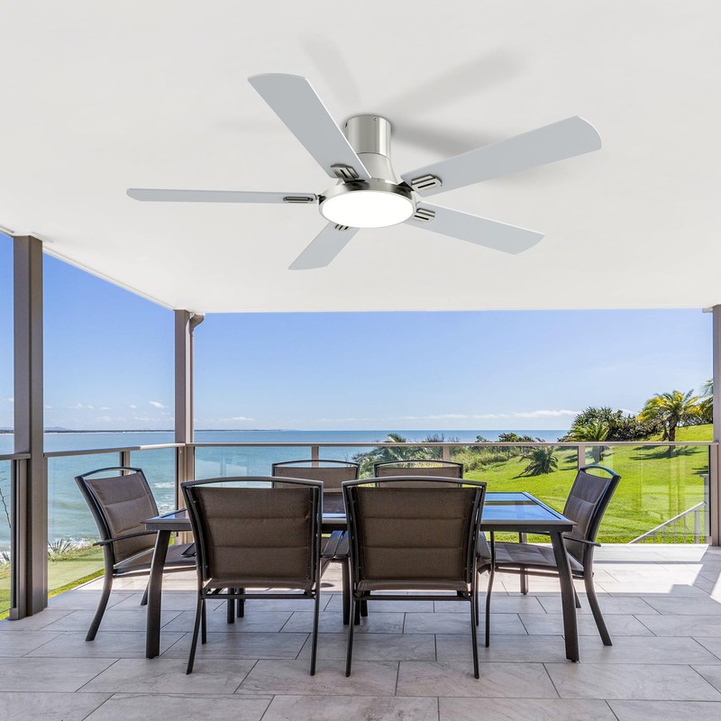 SNJ 52 Inch Brushed Nickel Ceiling Fans with Lights and