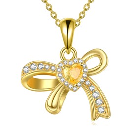 AXELUNA 18K Gold-Plated Ribbon Women's Necklace S925 Sterling Silver Citrine Ribbon Pendant Necklace Jewellery Gifts for Loved Ones, Sterling Silver, No Gemstone