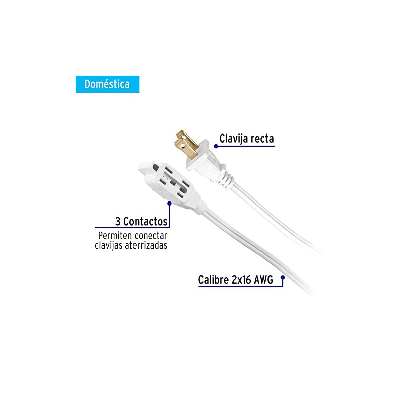 Volteck ED-10BR, Extensión eléctrica doméstica 10 m blanca con clavija