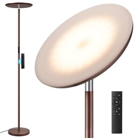 PreeOtti Modern LED Floor Lamp - Remote & Touch Control, Sky Torchiere Standing Lamp, Fully Dimmable, 3 Color Temperatures, Ideal for Living Room & Bedroom, Easy to Assemble(Brown)