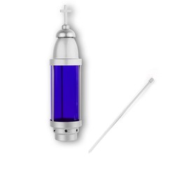 OURMEMO Memorial Light,Blue Cemetery Light with Silver Dome, Grave Markers for Cemetery for Humans,Cemetery Candle Holder for Grave,Silver Blue