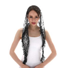 LMVERNA Cathedral Wedding Veil Mantilla Catholic Veil Head Covering Latin Mass (Black)