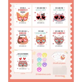 Valentines Cards for Kids Classroom - 28 Packs Valentines Day Gifts for Kids with Cat Paw Squishy - School Class Exchange Gifts for Boys Girls Toddlers