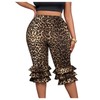 WDIRARA Women's Plus Size Leopard Print Layered Ruffle Skinny Capri