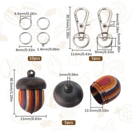 SUNNYCLUE 20 Pieces DIY 5 Sets Acorn Pendant Wooden Key Ring Craft Set Natural Wood Acorn Nut Box Screw Cap To Open Pendant Lobster Clasps Split Jump Rings For Keys