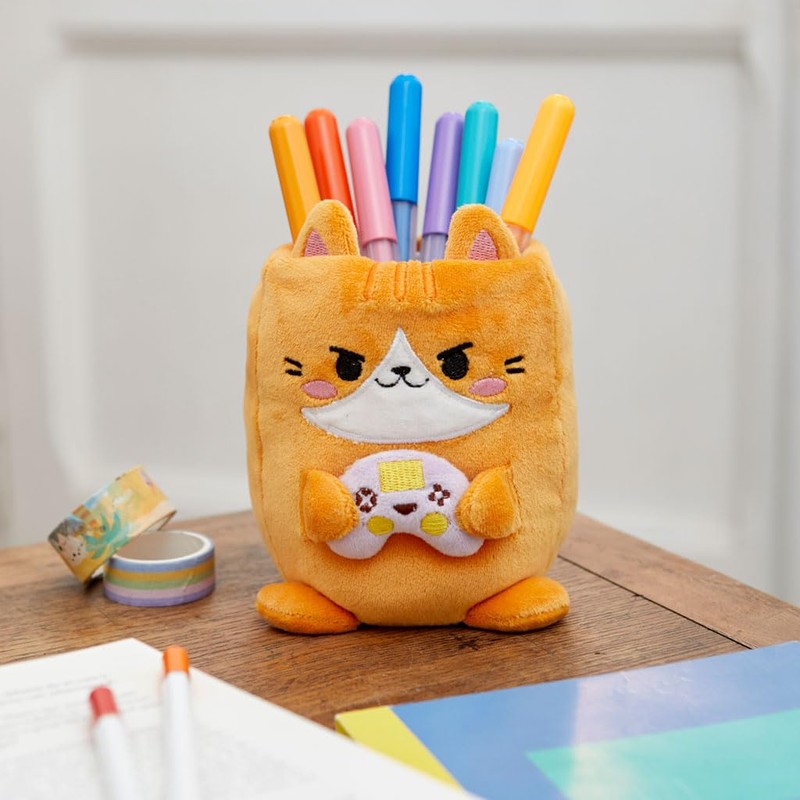 balvi Pen Holder Fluffy Kawaii Gamer Orange Fluffy Soft Gamer