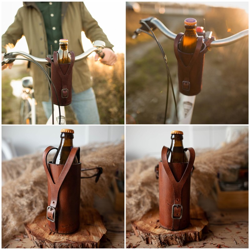 Gusti Connie Leather Bottle Holder for Bicycle Handlebar Drink Holder