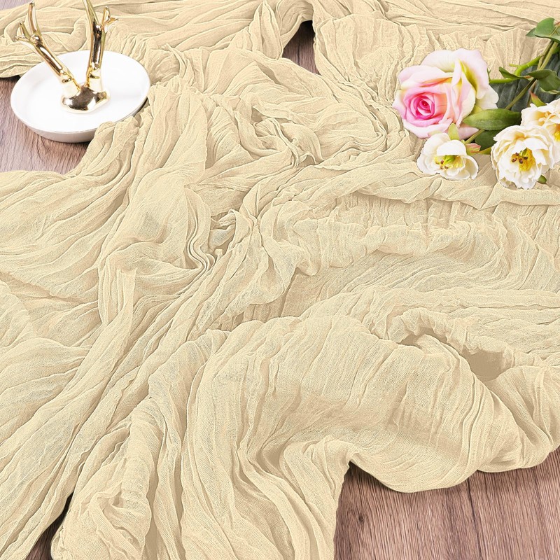 AUAUY Cheesecloth Table Runner, Pack of 6 Beige Cheesecloth Table