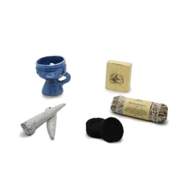 Xhaman - Kit Sahumador Pequeño con Salvia, Resina de Copal 25gr e Incienso Artesanal (Cerámica Azul)