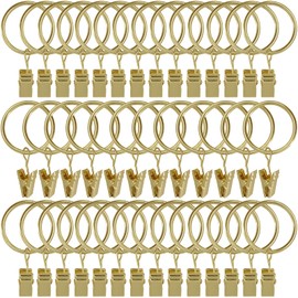 AMZSEVEN 40 Pack Curtain Rings with Clips, Drapery Clips Rings, Hangers Drapes 1.26 Inch Interior Diameter, Fits up to 1 Rod, Gold Color