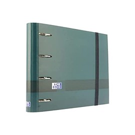 Oxford, Folder with 4 Rings A4+, Extra Sturdy Cover, Rubber Closure and 5 x 5 Grid Refill, with 5 Coloured Ribbons, Includes Blackboard and Sticker Sheets, Petrol Blue