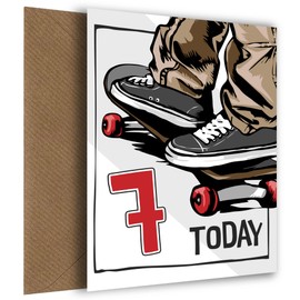 Skateboarding 7th Birthday Card for Boy - 7Yrs Bday Card for Son, Great Grandson, Nephew or Brother. Happy Birthday Card for 7 Year Old Skateboarder Boy