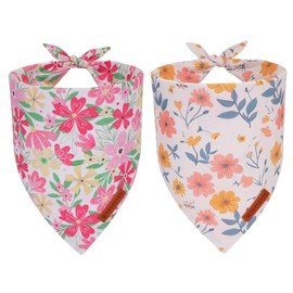 ADOGGYGO Floral Dog Bandanas 2 Pack, Triangle Reversible Pink White Flower Dog Scarf, Premium Durable Fabric, Pet Floral Bandanas for Medium Large Dogs (Large)