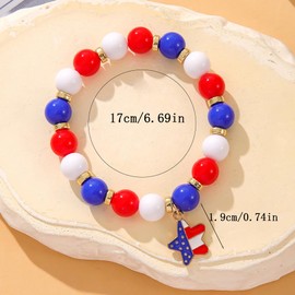 tenghong2021 4th of July Beaded Stretch Bracelets for Women Enamel American Flag Heart Star Love Charm Bracelets for Women Men Independence Day Accessory Holiday Jewelry Gifts-B