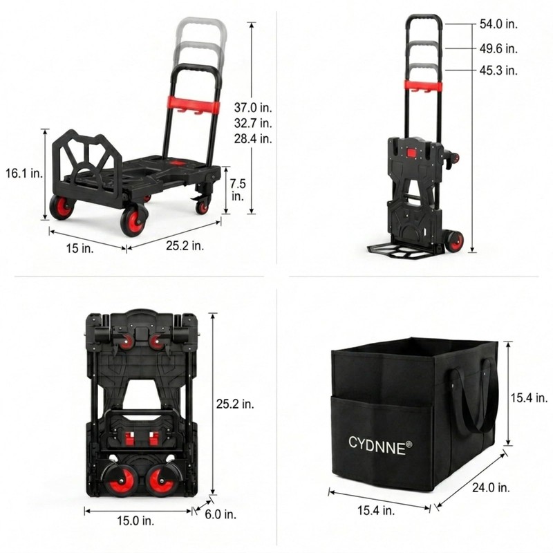 330LB Folding Hand Truck, Convertible Dolly Cart with Canvas Bag