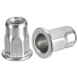 uxcell M6 Half Hex Body Rivet Nuts, 60pcs 304 Stainless Steel Flat Head Threaded Insert Nuts for Metal, Plastic