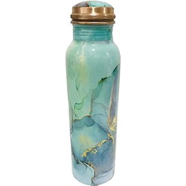 Green Printed Copper Water Bottle 34 Oz Joint Free-Ayurveda Health For Travelling Purpose Vessel Drinking 1 Litre Christmas Gift- Capacity 1000 Ml
