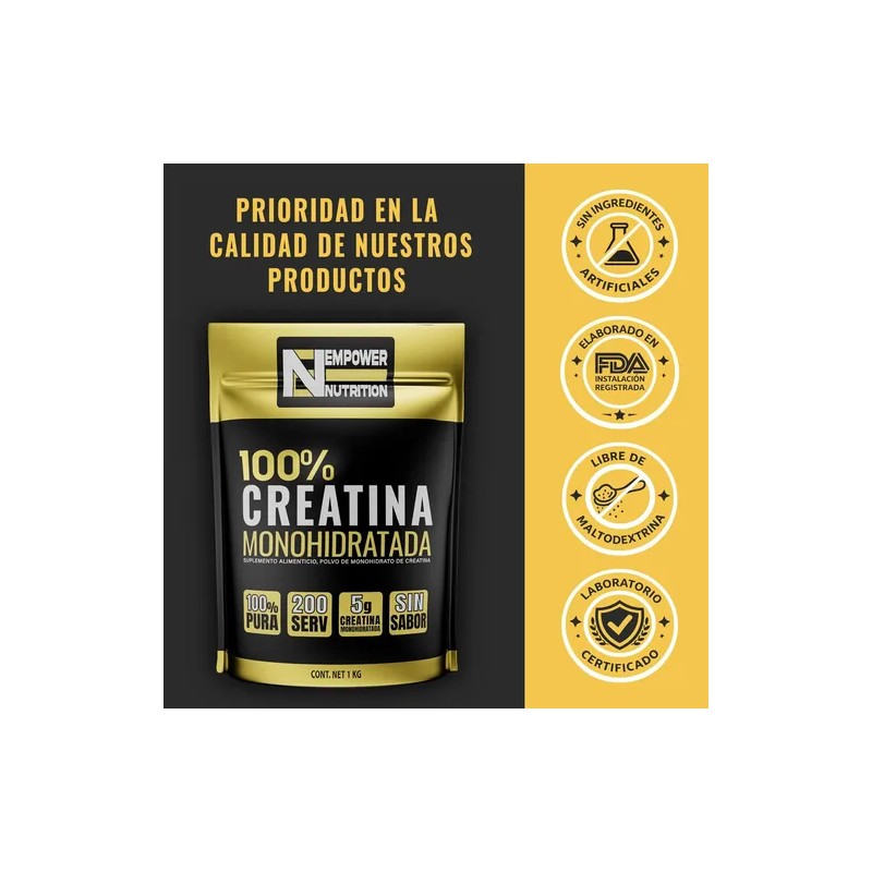 Empower N. Creatina Monohidratada 100 Pura 1 Kg 200 Servicios