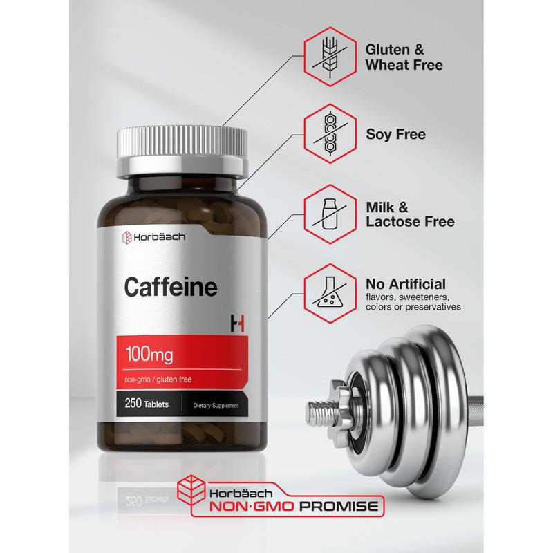 Horbäach Caffeine Pills 100mg | 250 Tablets | Vegetarian Formula