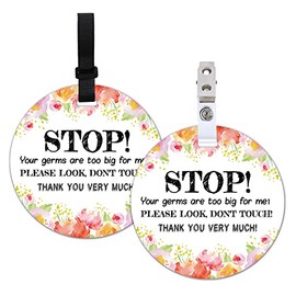 Stop, No Touching Baby Car Seat Sign or Stroller Tag, 2 Pack Flower Baby Car Safety Signs Tags for Newborn Baby, Baby Car Seat, Baby Stroller Backpack. (5 Inches)