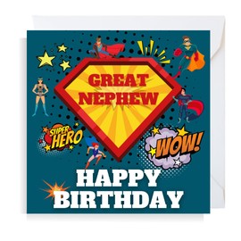 Second Ave Superhero Great Nephew Square Children's Kids Birthday Greeting Card for Boy