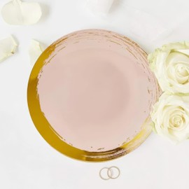 Silver Spoons Elegant Blush Disposable Plastic Side Plates with Brushed Gold Rim - 7.5" (Pack of 10) - Ideal for Weddings, Parties & Special Occasion