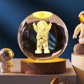Pozbee Astronaut Table Lamp 3", Sphere LED Lights, Small Bedside Lamp, Unique Christmas Gift Ideas, Crystal Ball Night Light (Astronaut)
