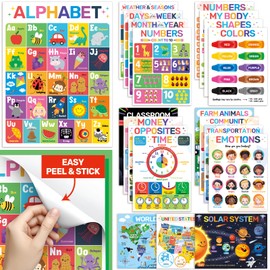 DECOWALL 20 Peel & Stick Educational Posters for Toddlers, Alphabet Learning Charts for Kids Ages 2–6, Preschool, Kindergarten, Homeschool Decor, Daycare&Classroom Must Haves Removable stickers(PS-01)