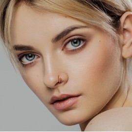 Umanative Design 18K Rose Gold Vermeil Double Illusion Nose Ring, Stacked Minimalist 18g Clicker Nose Ring, Fits Helix Septum Nostril Piercings