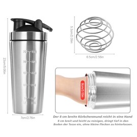 960 ml Shaker Stainless Steel, Protein Shaker Stainless Steel, Protein Shaker, Protein Bottle, Shaker Metal, BPA Free/Leak-Proof/Premium Stainless Steel, Water Bottle with Scale - for Clump Free