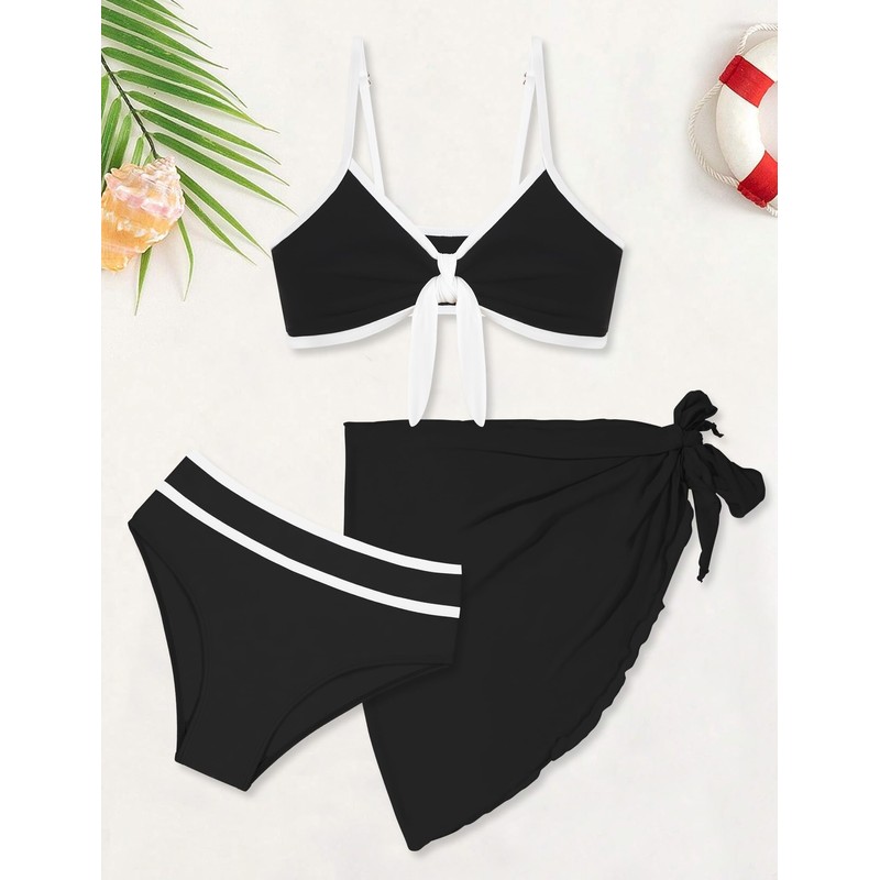 Perdeca - Conjunto de bikini para niñas, 3 piezas, traje