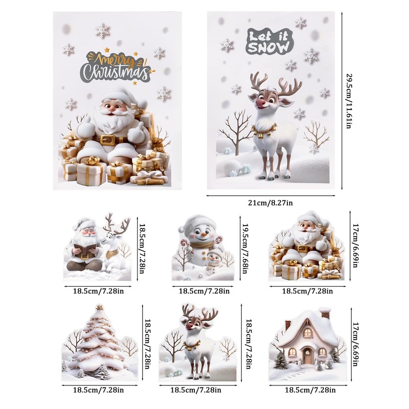 ONBAGLST Christmas Window Stickers, 6 Sheet Christmas Window Clings, Double
