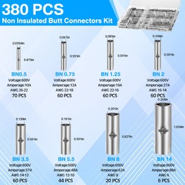 Hicarer 380 Pcs Non Insulated Butt Connectors Kit Wire Butt Splice Connectors, with 400 Pcs Heat Shrink Tubing Kit 3: 1 Ratio Adhesive Lined, and Wire Crimping Tool for 26 to 6 Gauge Wire