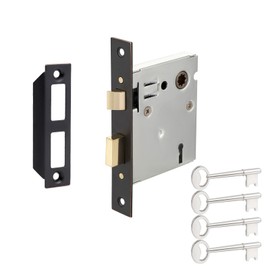 Old Mortise Lock Replacement Parts, Vintage Style Indoor Mortise Lock Assembly Kit with Antique Skeleton Keys and Reversible Latch Bolt, Mortise Lock Set Interior Door Oil Rubbed Bronze Plated Finish