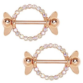 Pair of Rose Gold Plated Jeweled Sweat Candy Nipple Shield 14 Gauge 3/4"