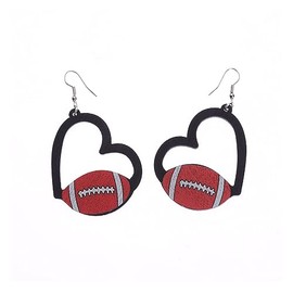 Football Earrings for Women Love Heart Wood Earrings Soccer Ball Basketball Baseball Rugby Volleyball Sports Earrings Sports Lover Earrings Jewelry (Rugby)
