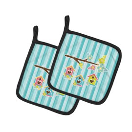 Caroline's Treasures BB7011PTHD Birdhouses on Blue Stripes Pair of Pot Holders Kitchen Heat Resistant Pot Holders Sets Oven Hot Pads for Cooking Baking BBQ, 7 1/2 x 7 1/2