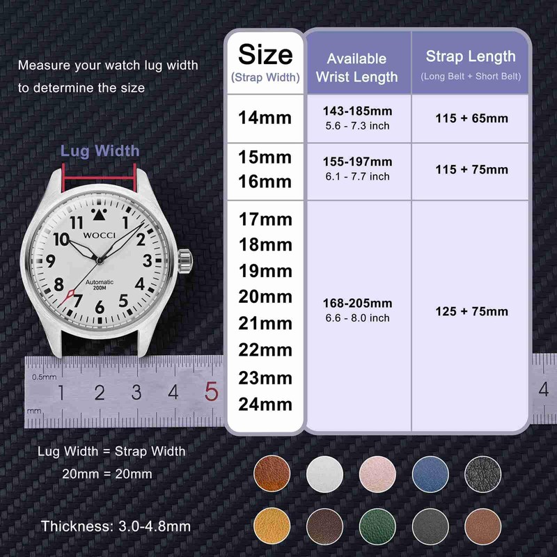 WOCCI 17mm Vintage Leather Watch Strap with Gold Buckle, Replacement
