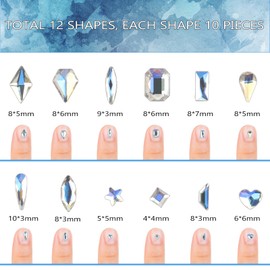 BQAN 120 PCS Multi Shapes Rhinestones for Nails + 1728 PCS Nail Flatback Rhinestones Set, Crystal AB Rhinestones Gems Nail Crystals with Picker, Tweezers, for Nail Art Crafts (Sky Blue)