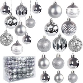 Ywlake 100Pcs Christmas Ball Ornaments for Christmas Tree Decoraion Baubles Shatterproof Balls Hanging Ornaments for Xmas Holiday Party Home Decorations (Silver)